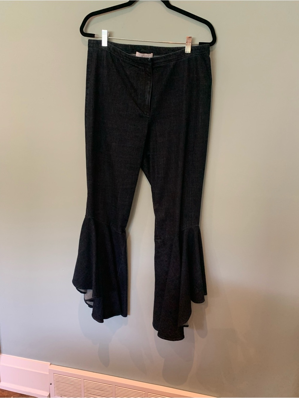 Scripted Dark Indigo Denim Flared Bell-Bottom Pants